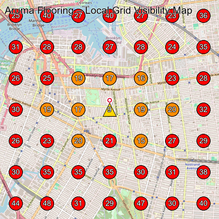 Aruma Flooring GeoGrid visibility map for Flooring Contractor in Brooklyn